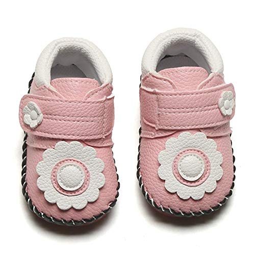 Infant Baby Girl's Handmade Soft PU Leather Non-Slip Princess Flats First Walkers, Sunflower