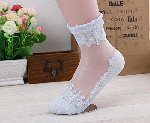 Floosum Womens 6 Pairs Ultrathin Transparent Lace Elastic Short Socks