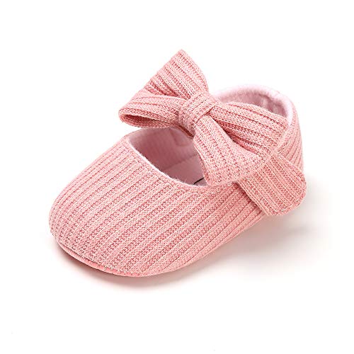 Ohwawadi Infant Baby Girl Shoes, Bowknot Baby Mary Jane Flats Princess Dress Shoes Soft Baby Crib Shoes(0-6 Months, 1933 Pink)