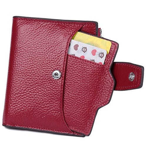 AINIMOER Women's RFID Blocking Leather Small Compact Bi-fold Zipper Pocket Wallet Card Case Purse (Lichee Wine)