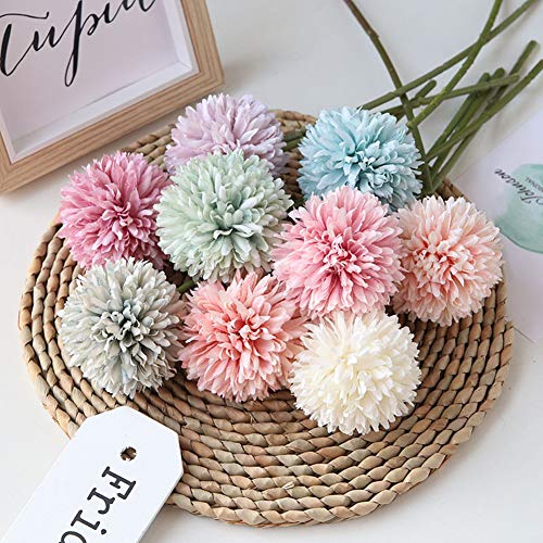 Artificial Flowers Chrysanthemum Ball Flowers Bouquet 10pcs Present for Important People Glorious Moral for Home Office Coffee House Parties and Wedding(Light Pink)