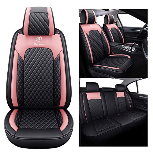 Waterproof Universal Fit Car Seat Covers for Acura, Hyundai, Altima, Corolla, Wrangler, Hybrid Edge Escape, Full Set, Black & Pink