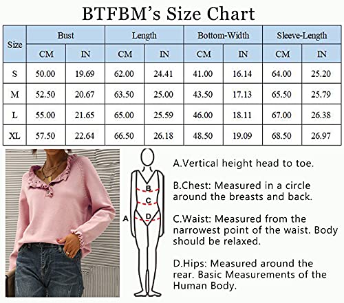 BTFBM Women's Sweaters Casual Long Sleeve Button Down Crew Neck Ruffle Knit Pullover Sweater Tops Solid Color Striped (Solid Mid Pink, Medium)