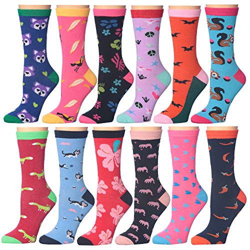 Women's Tropical Colors Cute Patterned Casual Fashion Crew Socks, 12-Pack