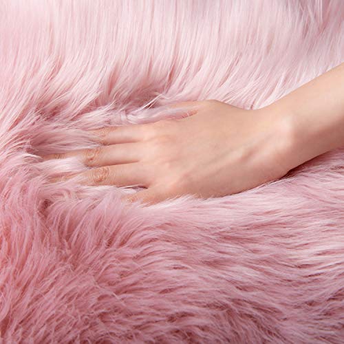 Ashler Soft Faux Sheepskin Fur Rug Pink Fluffy Area Rug Shag Rug Carpets for Bedroom Living Room, 2 x 3 Feet