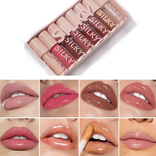 8Pcs Set Lip Gloss, High Shine & Shimmer Moisturizing Long-Lasting Lipstick