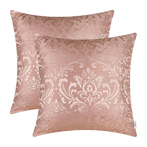 CaliTime Pack of 2 Throw Pillow Covers Cases for Couch Sofa Home Decoration Vintage Damask Floral Shining & Dull Contrast 18 X 18 Inches Dusty Pink