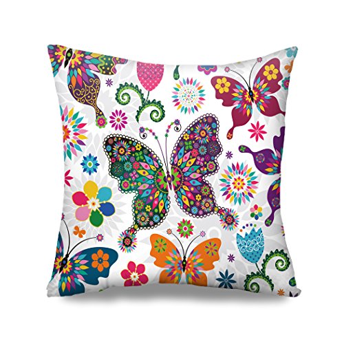 HGOD DESIGNS Pillow Sham Original Vintage Pattern Colorful Butterfly and Flower Zippered Bed Pillow Cases Soft Square Pillowcase Cushion Cover Standard Size 18x18 Double Sides Printed
