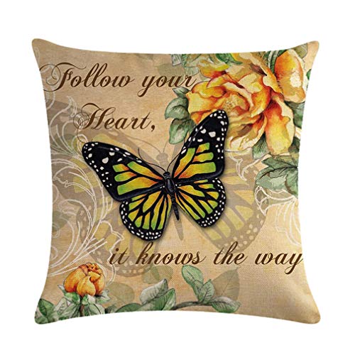 ULOVE LOVE YOURSELF Butterfly Pattern Throw Pillow Covers Vintage Style Home Decorative Cushion Cover Yellow&Pink Flowers Pillowcase 18”×18”,4Pack (Butterfly Pattern)