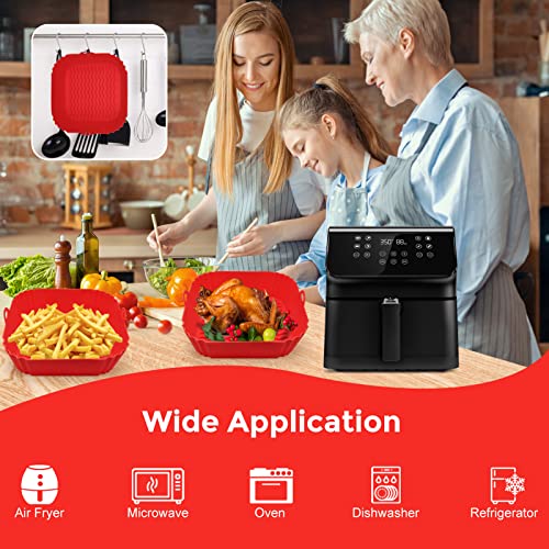 Square Air Fryer Silicone Pot, 8 Inch Reusable Heat Resistant Food Grade Silicone Air fryer Liners Inserts Baskets Bowl Accessories for COSORI Instant Vortex CHEFMAN 4 to 7 QT Air Fryer Oven Microwave