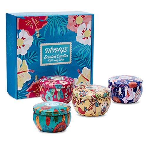4-Pack Richly Scented Candle Set in Large Decorated Travel Tins, Flowers, Oil & Ocean
