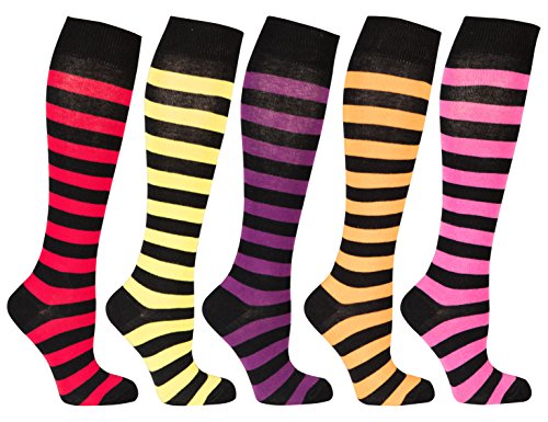 Socks n Socks-Women 5-Pairs Luxury Cotton Colorful Cool Fun Knee high Socks