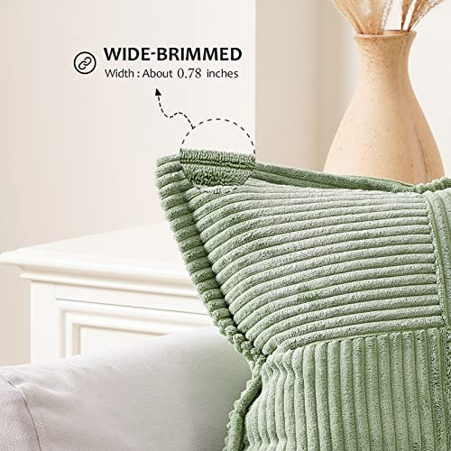 Topfinel 2 Packs Wide-Brimmed Throw Pillow Cover with Splicing 18x18 Inch, Farmhouse Home Decor, Cozy Corduroy Accent Decorative Throw Pillows Cushion Case for Living Room Couch Bed Sofa(Sage Green)