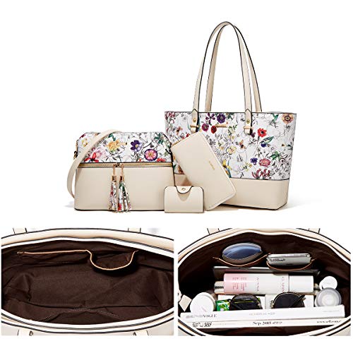 Women's Pink & Beige Floral Print 4-Piece Tote Bag, Shoulder Handbag, Clutch Wallet & Card Holder Set  (3 styles)
