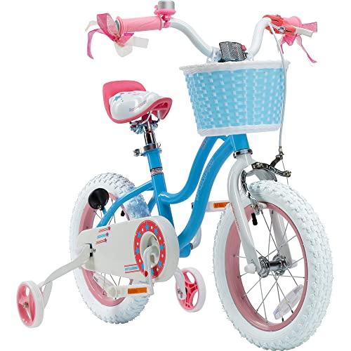 Royalbaby Stargirl Girls Bike with Training Wheels and Basket, Best Gifts for Girls. (Blue, 12 Inch)