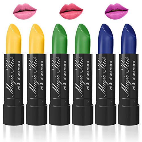 Pack of 6 Magic Kiss Color Changing Aloe Vera Lipstick Set, Colors of Aloha