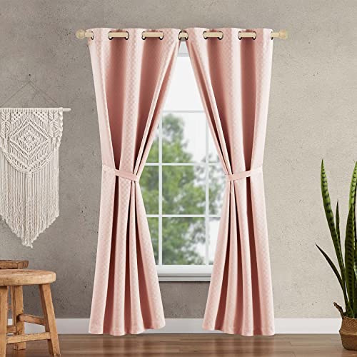 Jessica Simpson Rose Blackout Curtains for Bedroom - 2 Panels Faye Textured Thermal Insulated Window Curtains - 38