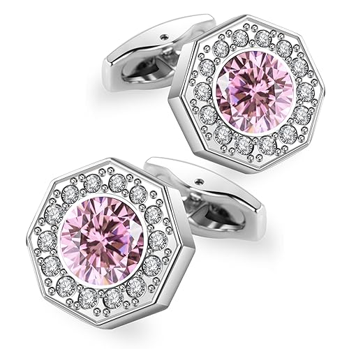 Sogee Pink Crystal Cufflinks for Men Elegant Mens Cuff Links for Wedding Party Unique Gift