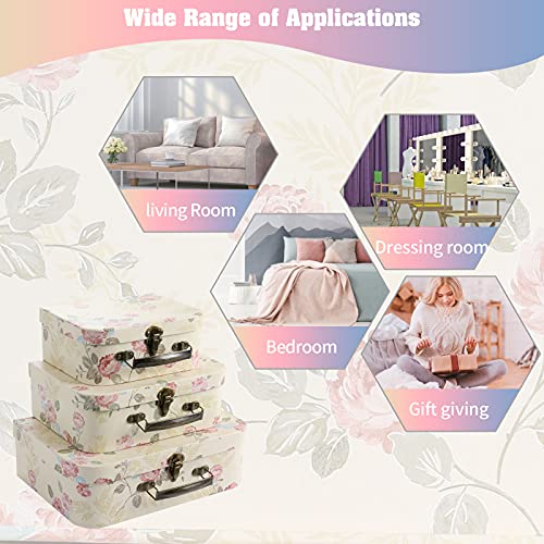 Yellow Floral Set of 3 Paperboard Suitcases Decorative Storage or Gift Boxes with Lids