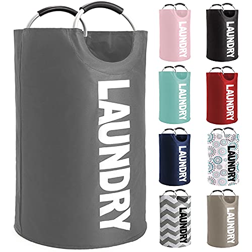 Gorilla Grip Large Laundry Basket, Collapsible Fabric Hamper, Padded Handles, 115L, Tall Foldable Clothes Baskets, Durable Linen Bins, Easy Carry Bags, Hampers for Kids Bedroom, College Dorms, Gray