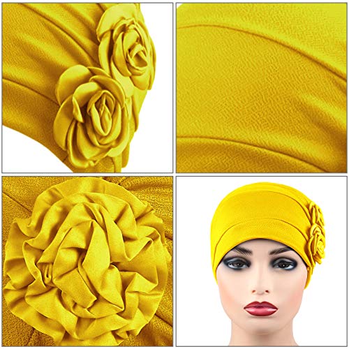 6 Pieces Women Turban Flower Caps Vintage Beanie Headscarf Elastic Headwrap Hat (Fresh Colors)