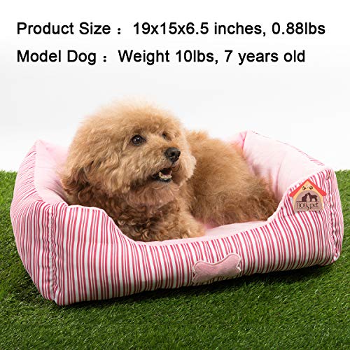 Plush Fabric Small Dog or Cat Self-Warming Pet Bed, Pink & White Stripes, Small or Large