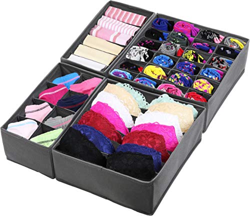 SimpleHouseware Closet Underwear Organizer Drawer Divider 4 Set, Dark Grey