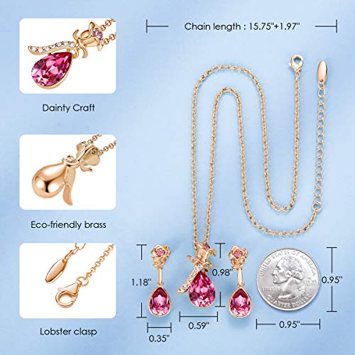 Tulip Accent Pink Austrian Crystal & Rose Gold Embellished Necklace & Earrings Set
