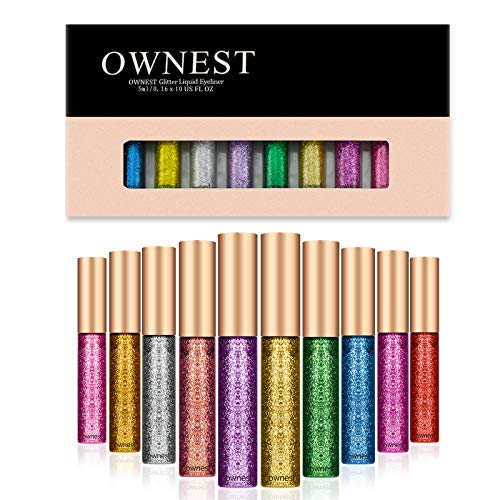 Ownest 10 Colors Liquid Glitter Eyeliner, Metallic Shimmer Glitter Eyeshadow, Long Lasting Waterproof Shimmer Sparkling Eyeliner Eye Shadow-10pcs