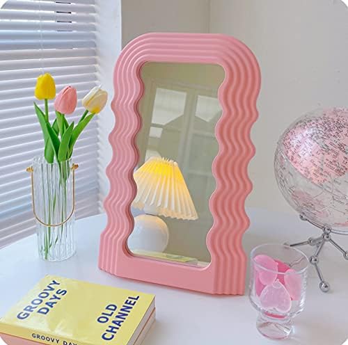 ZOROSY Wave Mirror Table Makeup Mirror Women - Irregular Cosmetic Mirrors Desktop for Wall Creative Bedroom Bathroom Home Decor (Pink)