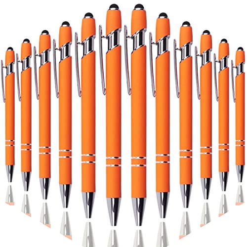 Oddmoal Ballpoint Pen with Stylus Tip, Soft Touch Click Metal Pen, 1.0mm Medium Point, Black Ink, 12 Count(Orange)