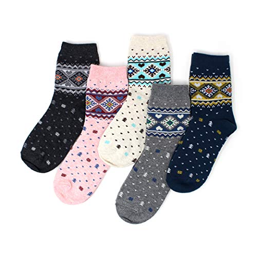 LIVEBEAR 4/5/6/7 Pairs Womens Cute Prints Patterns, Novelty, Casual Cotton Crew Socks Made In Korea (Snow Flower)