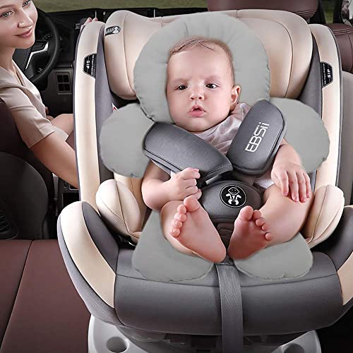 Pro Goleem Infant Car Seat Head Neck Body Support Ultra-Soft Minky and Microfiber Newborn Car Seat Insert Cushion, Perfect for Car Seat, Stroller, 2-in-1 Reversible, for Boys and Girls, Gray