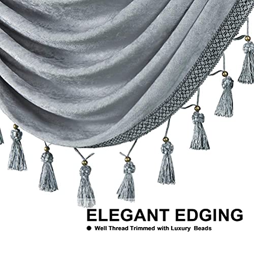 ELKCA Thick Chenille Window Curtains Valance for Living Room Silver Grey Waterfall Valance for Bedroom,Rod Pocket(W39inch, 1 Piece)