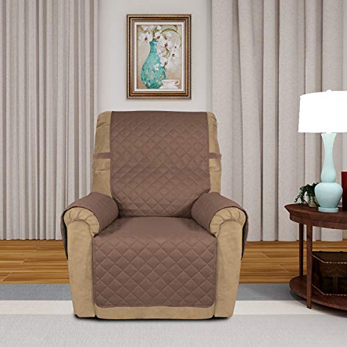 PureFit Reversible Quilted Recliner Sofa Cover, Water Resistant Slipcover Furniture Protector, Washable Couch Cover with Elastic Straps for Kids, Dogs, Pets (Recliner, Brown/Beige)