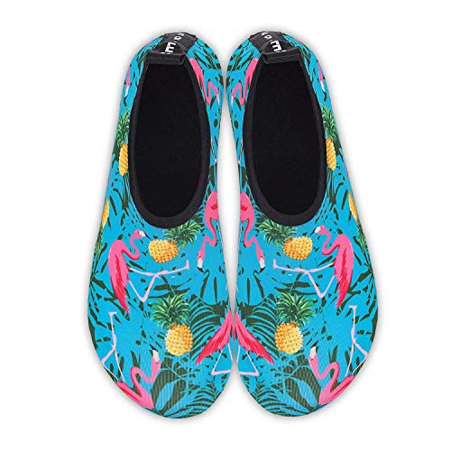 Water-Shoes-Swim-Shoes Quick-Dry Barefoot Aqua-Socks-Beach-Shoes for Pool Yoga Surf for Women-Men(Flamingo pineapple-34/35)