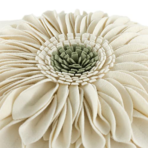 OiseauVoler 3D Sunflower Handmade Throw Pillow Covers Decorative Floral Pillowcases Cushion Covers for Couch Living Room Home Decor Creamy White 18x18 Inches