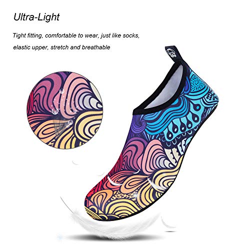 Women's, Men's & Kid's Water Shoes, Barefoot Quick-Dry Aqua Socks for Beach, Yoga, Exercise - Color Swirls