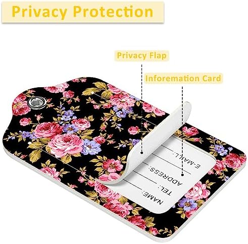 2-Pack Luggage Tags w/Privacy Flap, Name ID Label and Metal Loop, Pink and Blue Rose Flowers