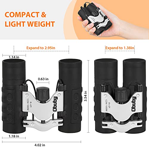 Obuby Real Binoculars for Kids Gifts for 3-12 Years Boys Girls 8x21 High-Resolution Optics Mini Compact Binocular Toys Shockproof Folding Small Telescope for Bird Watching,Travel, Camping, Black