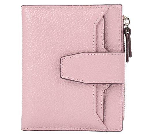 AINIMOER Women's RFID Blocking Leather Small Compact Bi-fold Zipper Pocket Wallet Card Case Purse (Lichee Pink)