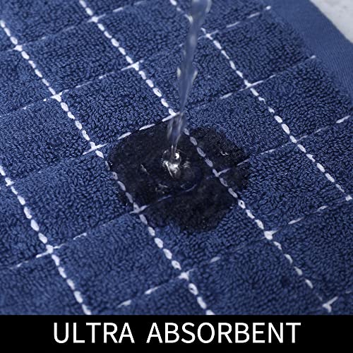 Homaxy 100% Cotton Terry Kitchen Towels(Navy Blue, 13 x 28 inches), Checkered Designed, Soft and Super Absorbent Dish Towels, 4 Pack