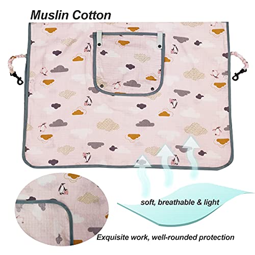 ICOPUCA Muslin Carseat Covers for Babies Girl, Summer car seat Canopy Cover Girls, Light Weight, Breathable, fit Summer/Autumn/Spring, Pink Cloud;