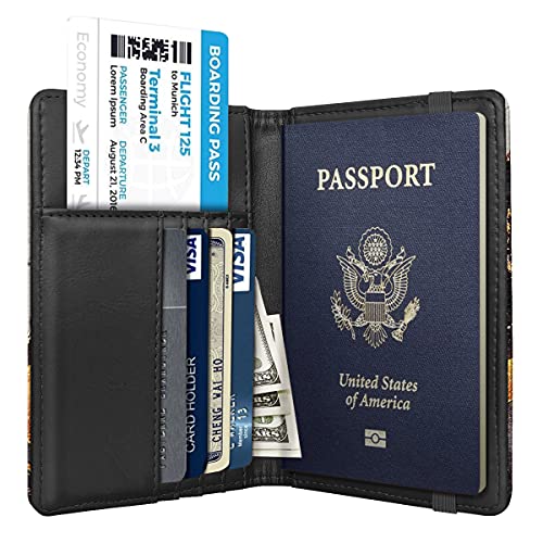 Passport Holder,RFID Blocking Passport Cover Cute Floral Traveling Passport Wallet for Women Gold Grey