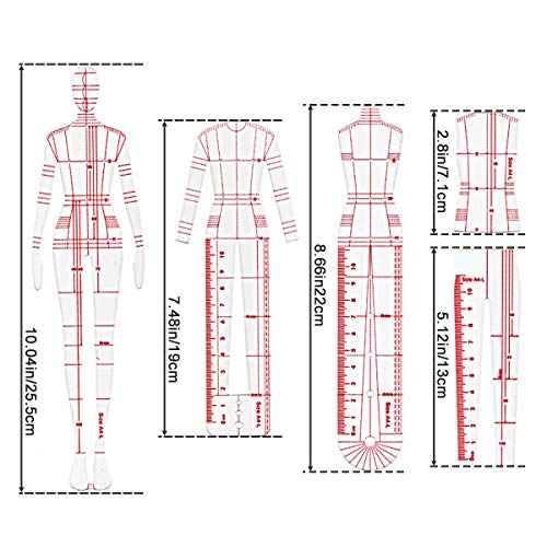 4 Models Fashion Illustration & Sketching Rulers, Humanoid Patterns Design, Pink