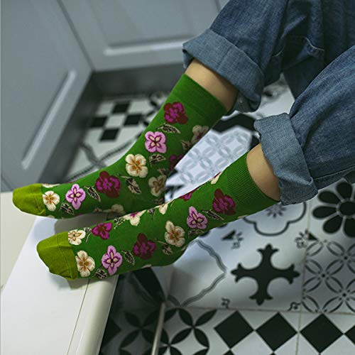 Bright Spring Flowers Cotton Crew Socks for Women & Girls, 4 Pair