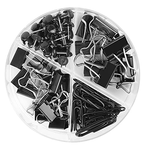 Office Supplies Set - Large & Small Binder Clips, Paper Clips, Push Pins  (4 colors)