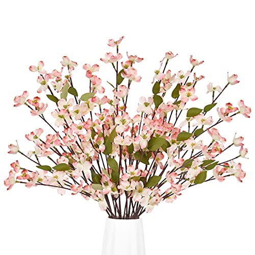 Artflower 6 Pack Artificial Silk Plum Blossom 23.6’’ Fake Plum Flower Stems Cherry Flowers Cherry Blossom Branches Vase Arrangements for Table Centerpieces Home Wedding Party Decoration, Light Pink