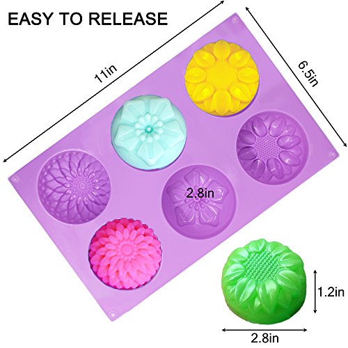 6-Cavity Silicone Flower Shape Cake Molds, YuCool 3 Packs Fondant Shape Decorating Ice Cube Trays for Homemade Cake Chocolate Cupcake - Purple Green Pink