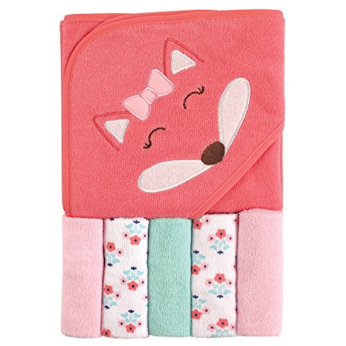 Unisex Baby Hooded Towel with Five Washcloths, Girl Fox